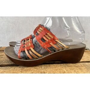 Azaleia Leather Artisan Woven Boho Slide Sandals Womens 7 Multicolor Excellent